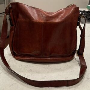 The Bridge brown leather tote bag with long strap